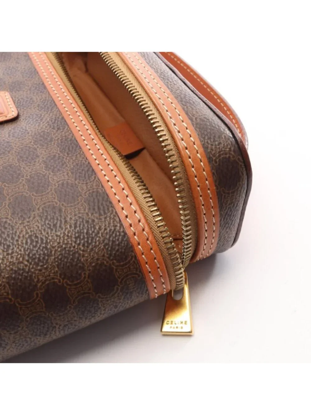 Celine Handbag Macadam Brown Canvas Leather Vanity Bag